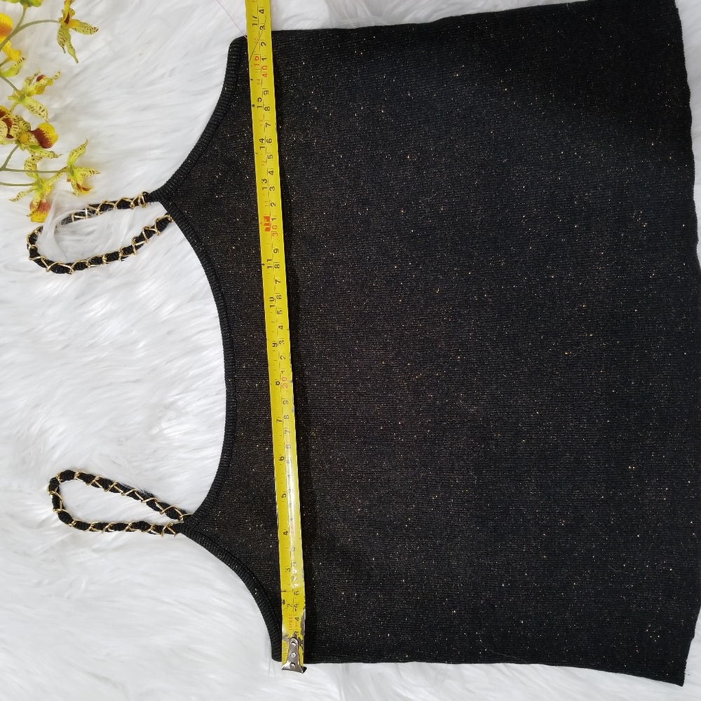 Black Cable & Gauge Top with Gold Glitter and Gold Chain Straps, SIZE L. - Picture 5 of 15
